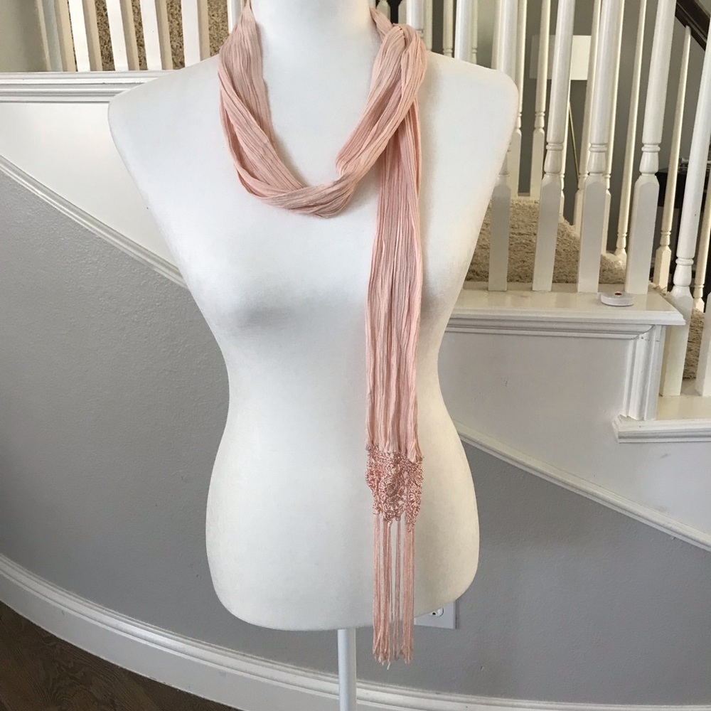 Long Airy Scarf Crocheted Ends
